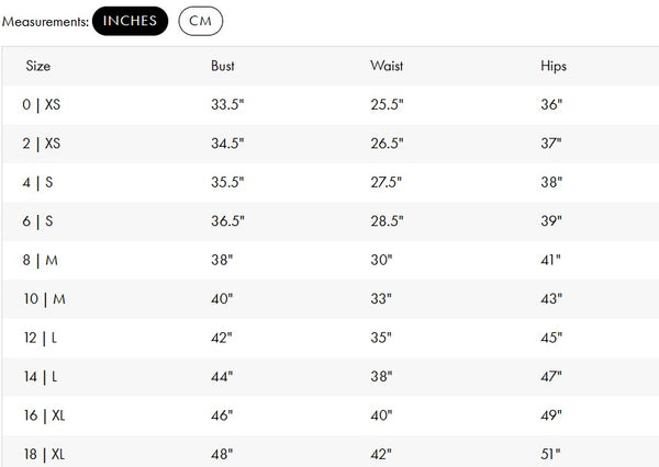 Size Chart (inches)