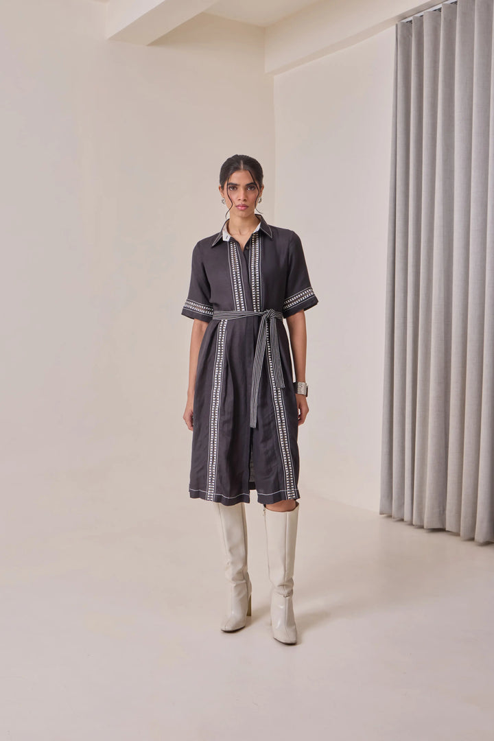 Black Thread-Work Midi Dress