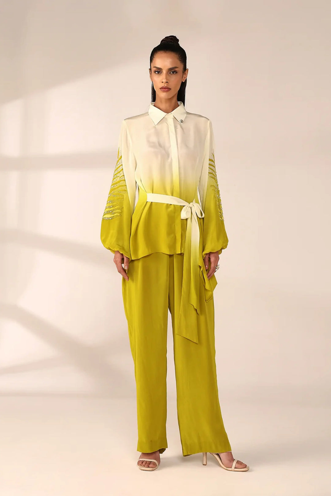Sleeve Embroidered Co-ord Set - Citrus
