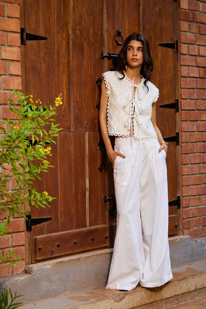 Ivory Linen Tailored Pants