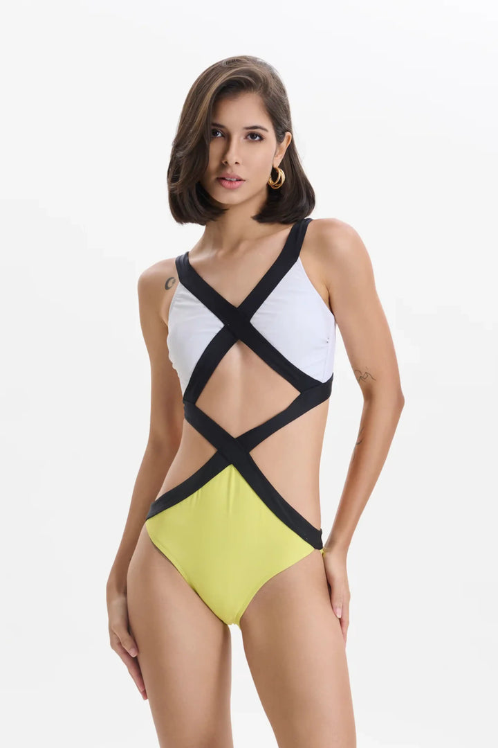 COLOR BLOCK CROSS MONOKINI