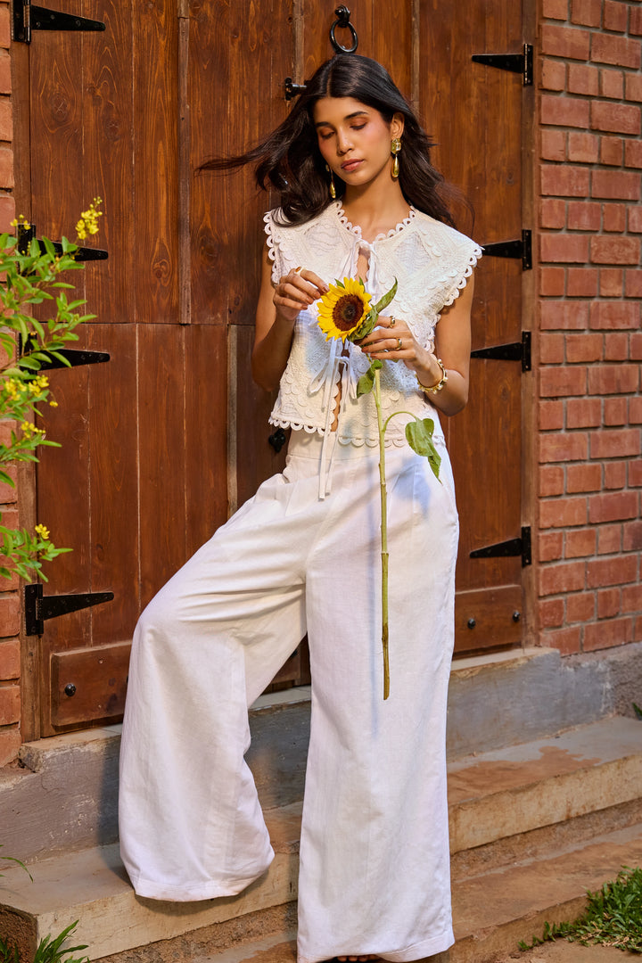 Ivory Linen Tailored Pants