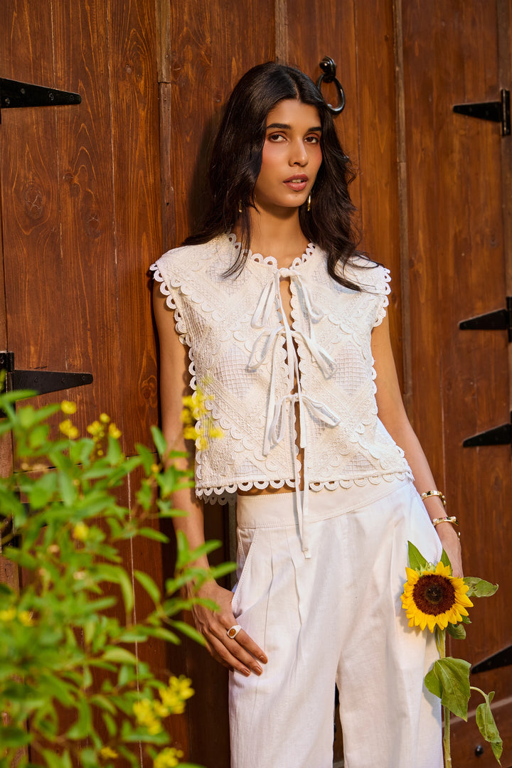 Ivory Linen Tailored Pants