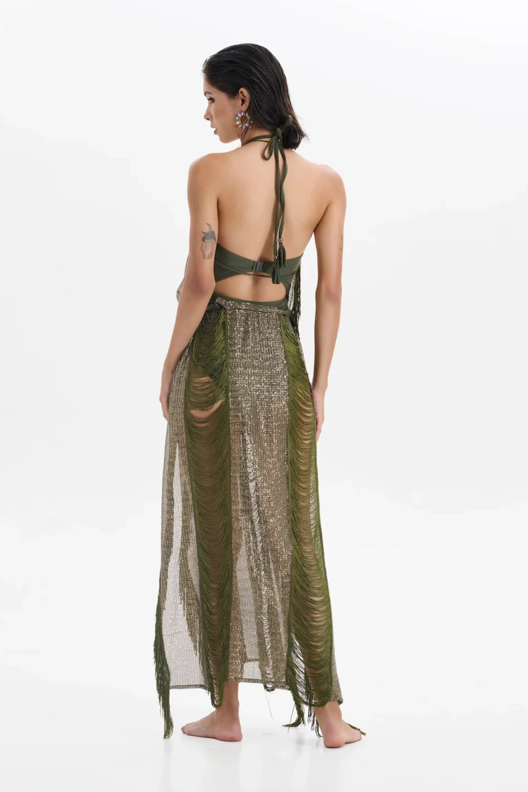 OLIVE HALTER SEQUIN CAPE