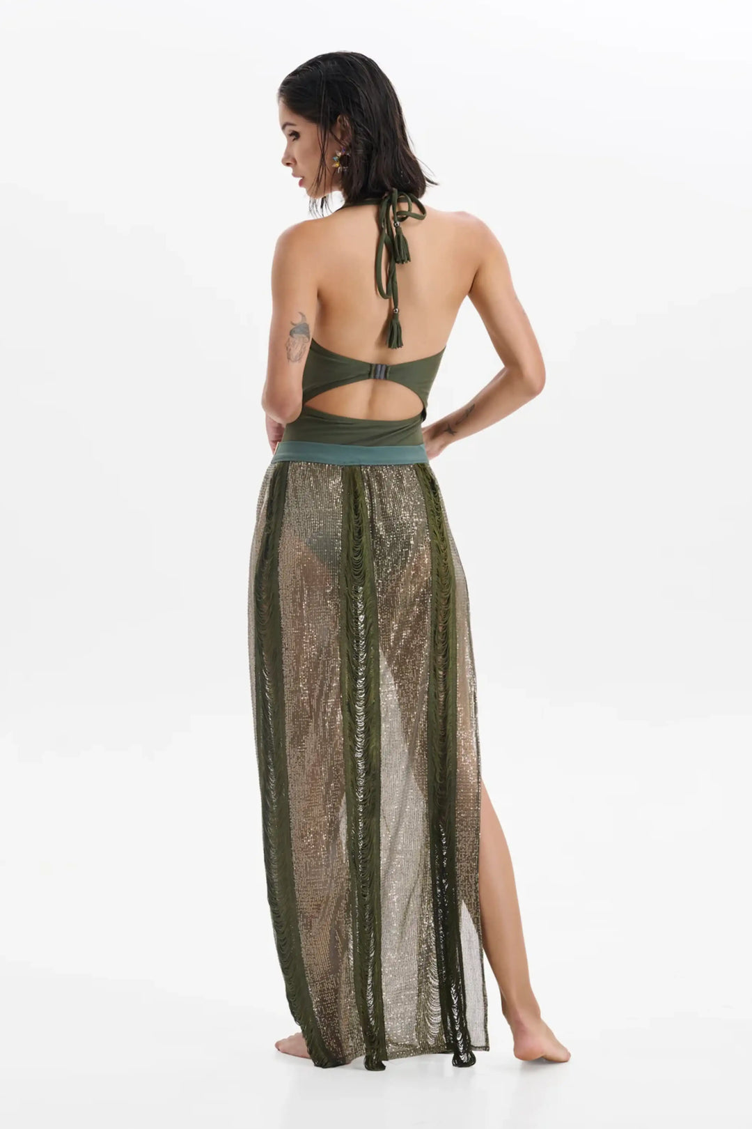 OLIVE SEQUIN SKIRT