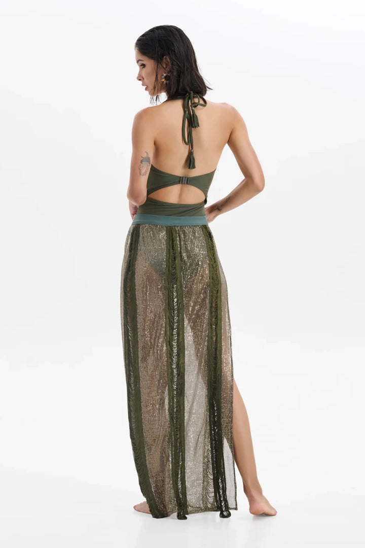 OLIVE SEQUIN SKIRT