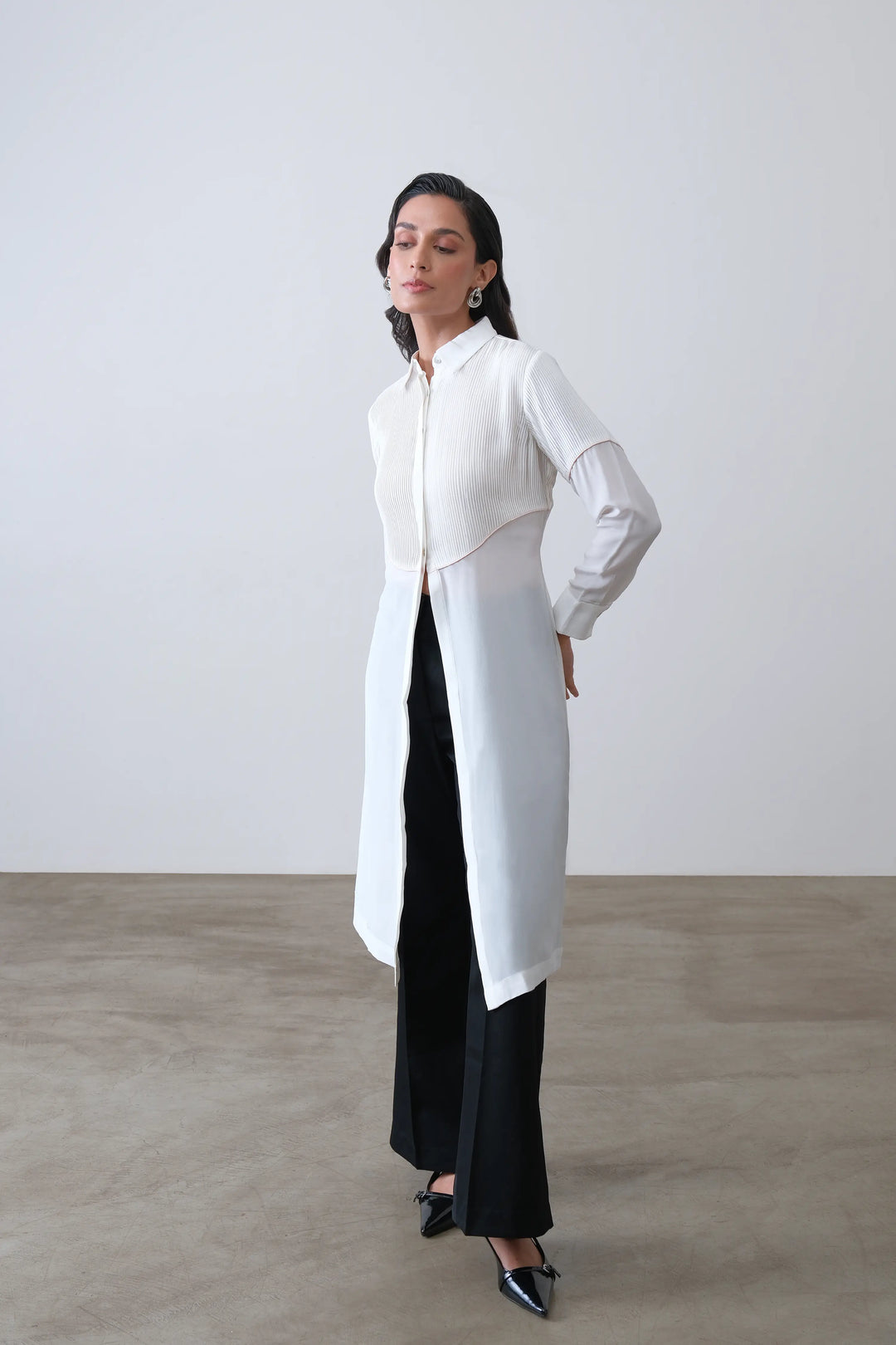 Off White Silk Crepe Shirt