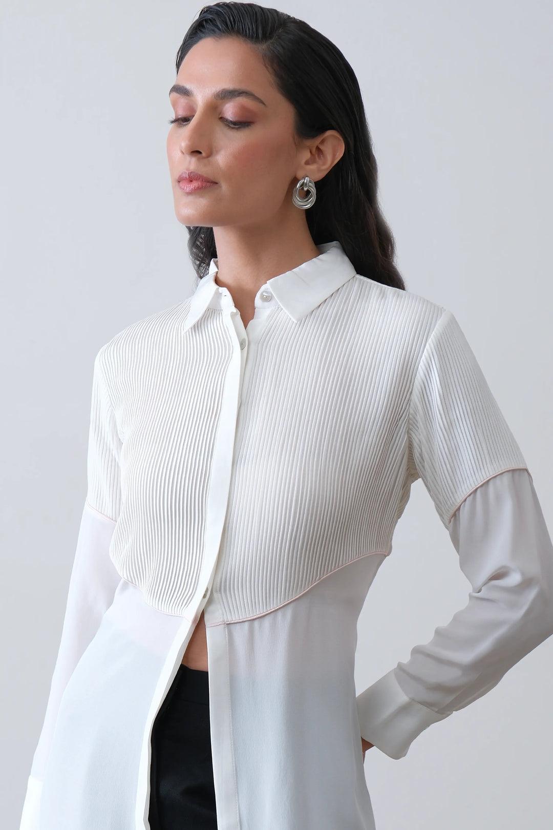 Off White Silk Crepe Shirt