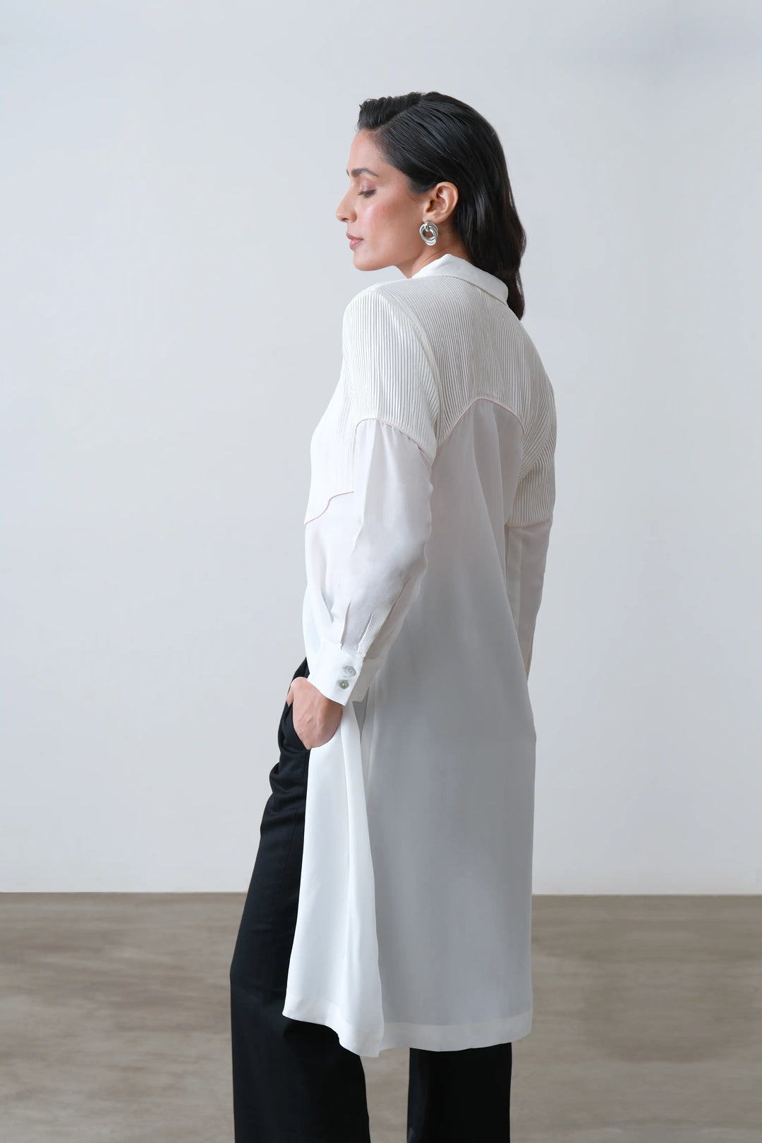 Off White Silk Crepe Shirt