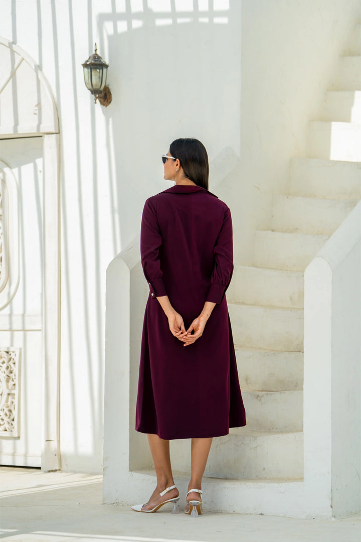 Deep Wine Gradient Shadow Hand emb dress