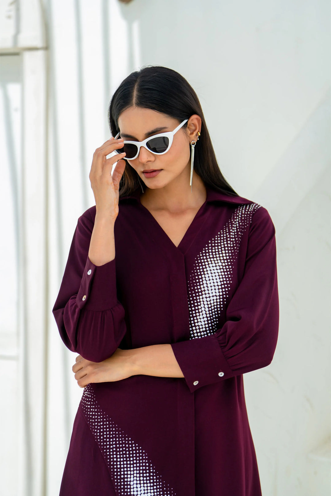 Deep Wine Gradient Shadow Hand emb dress