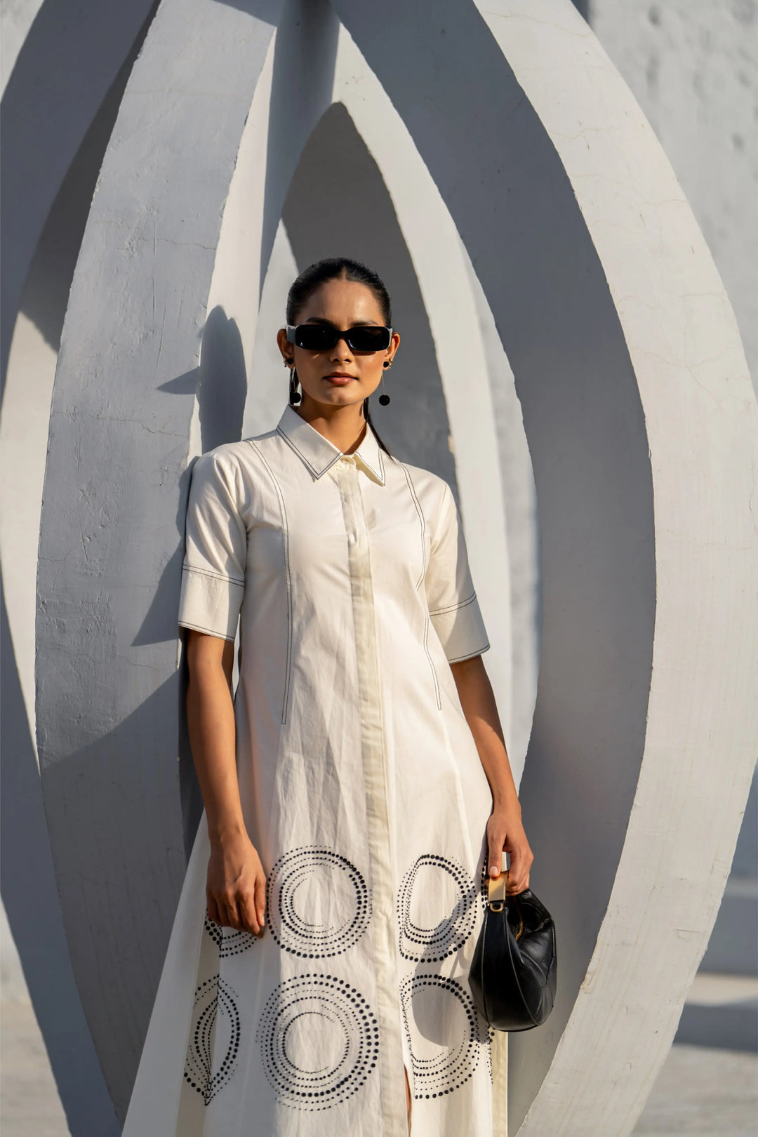 Ecru orbit panel shirt dress