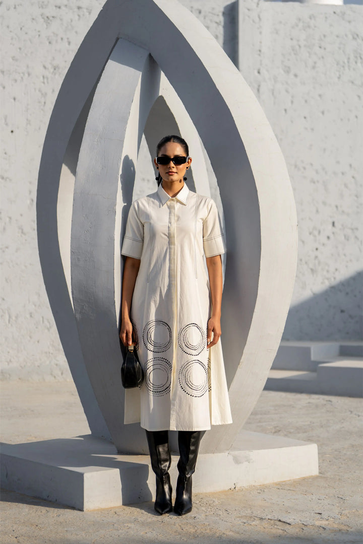 Ecru orbit panel shirt dress
