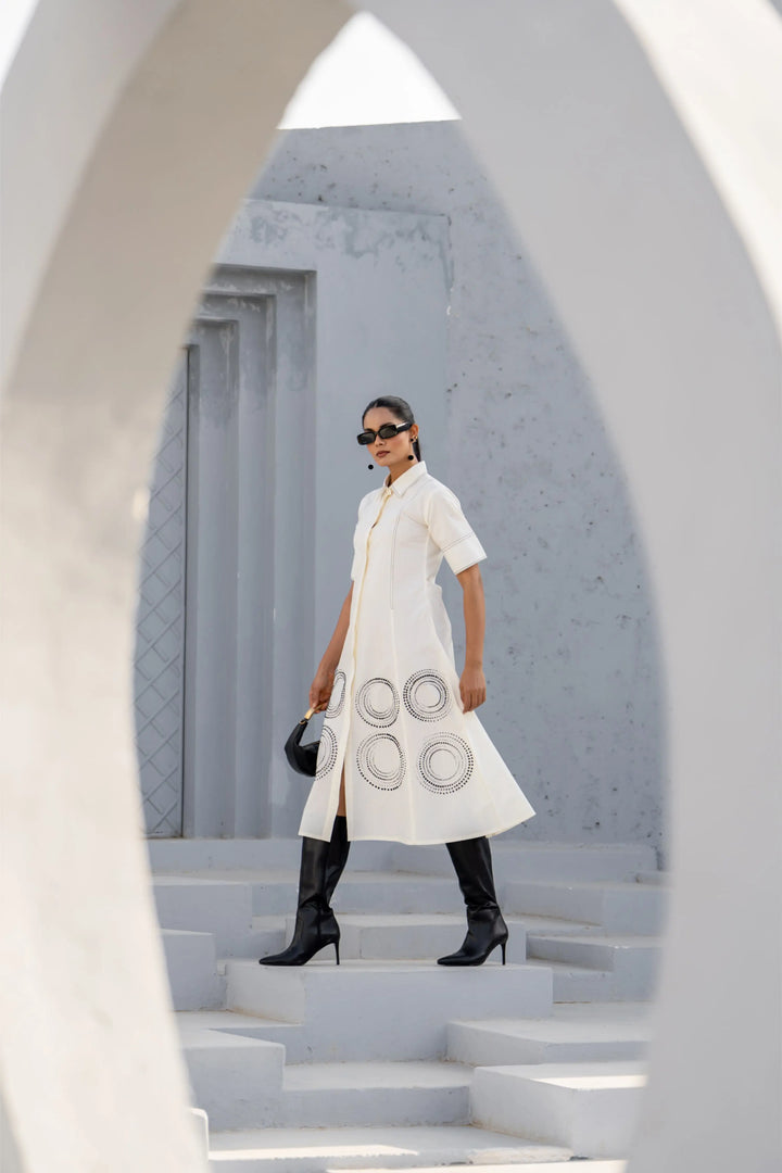 Ecru orbit panel shirt dress