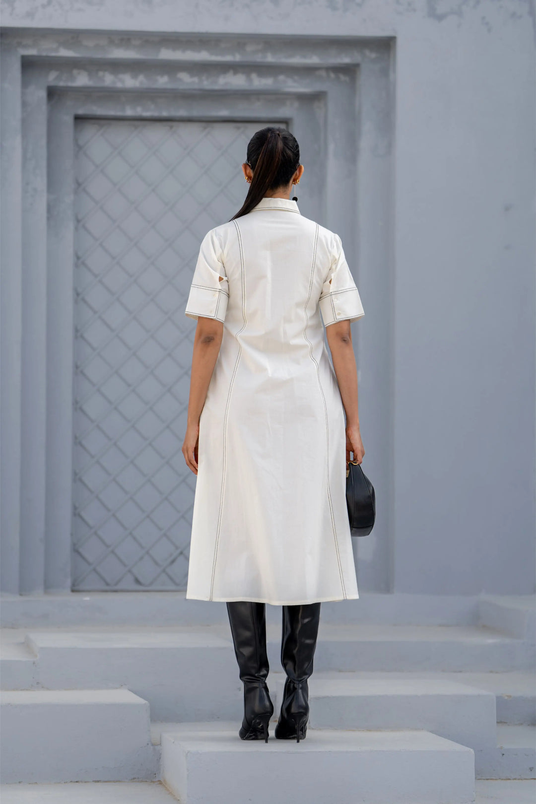 Ecru orbit panel shirt dress