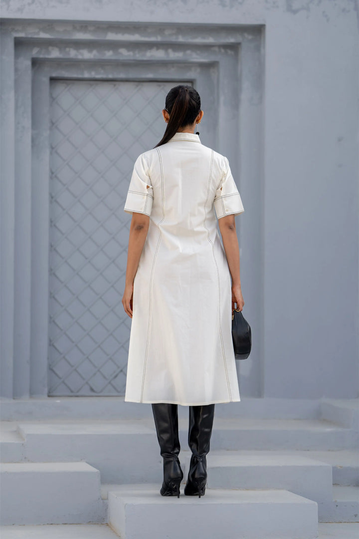 Ecru orbit panel shirt dress