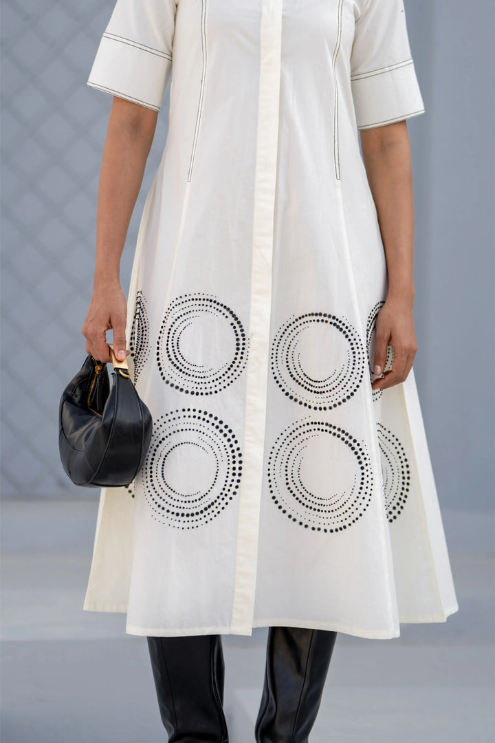 Ecru orbit panel shirt dress