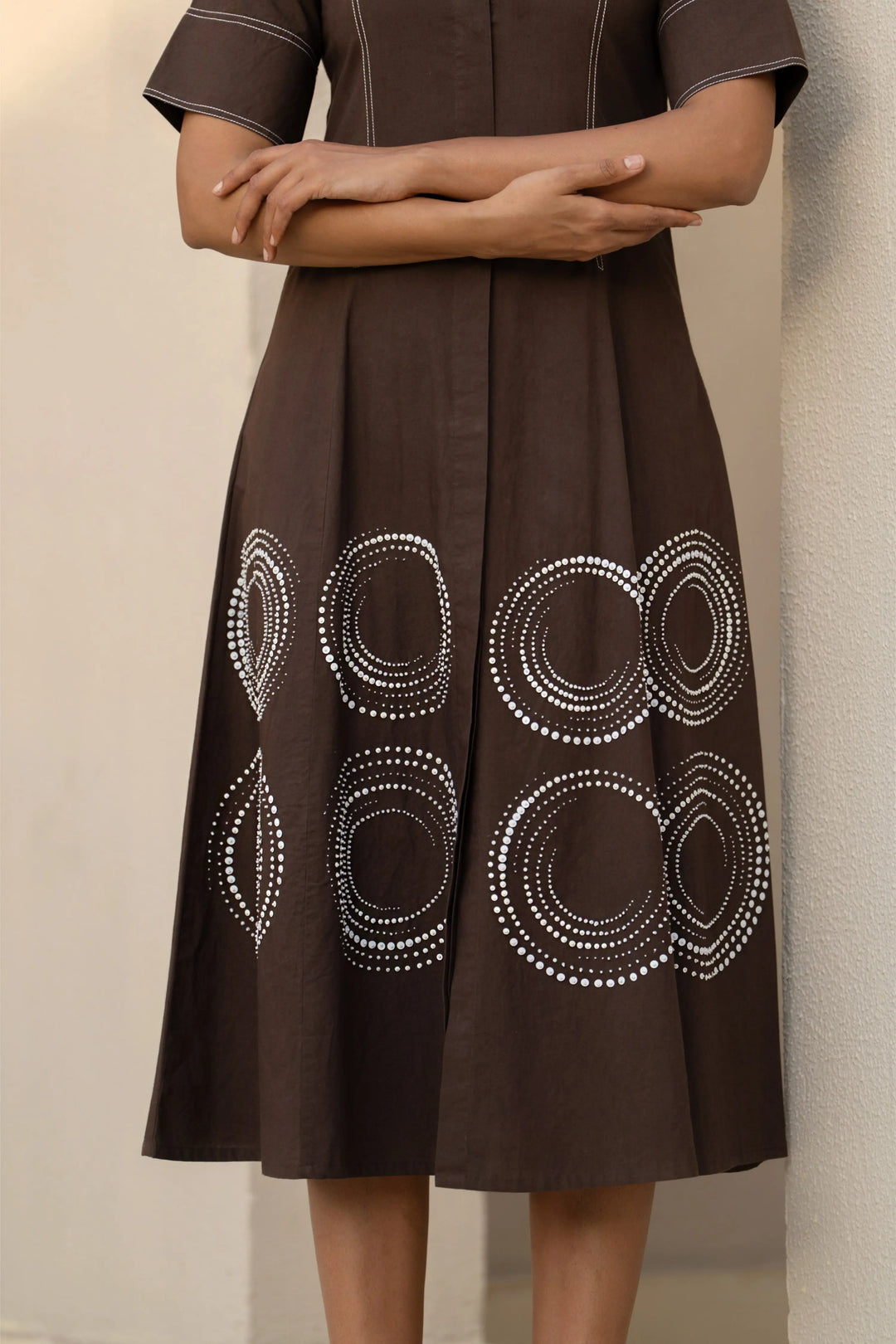 Brown orbit panel shirt dress