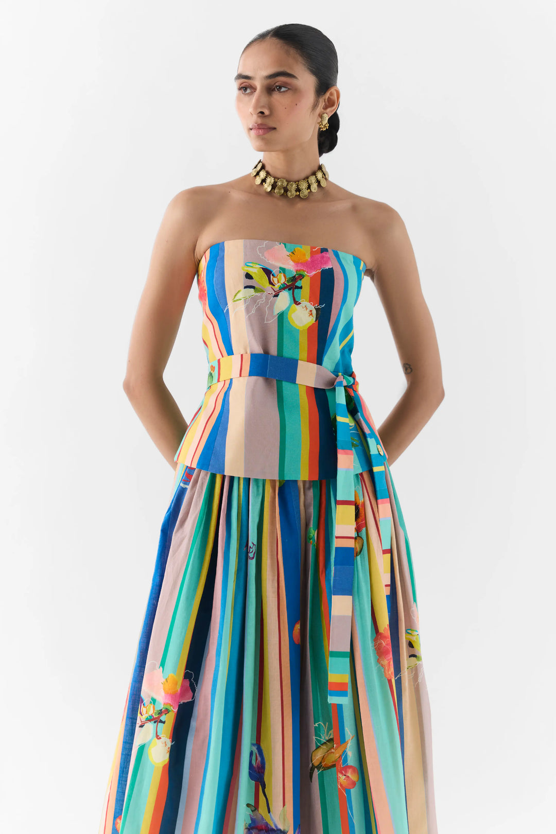 Blue Barcode Off Shoulder Top & Skirt