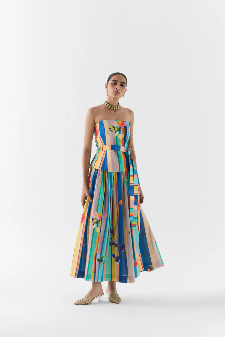 Blue Barcode Off Shoulder Top & Skirt