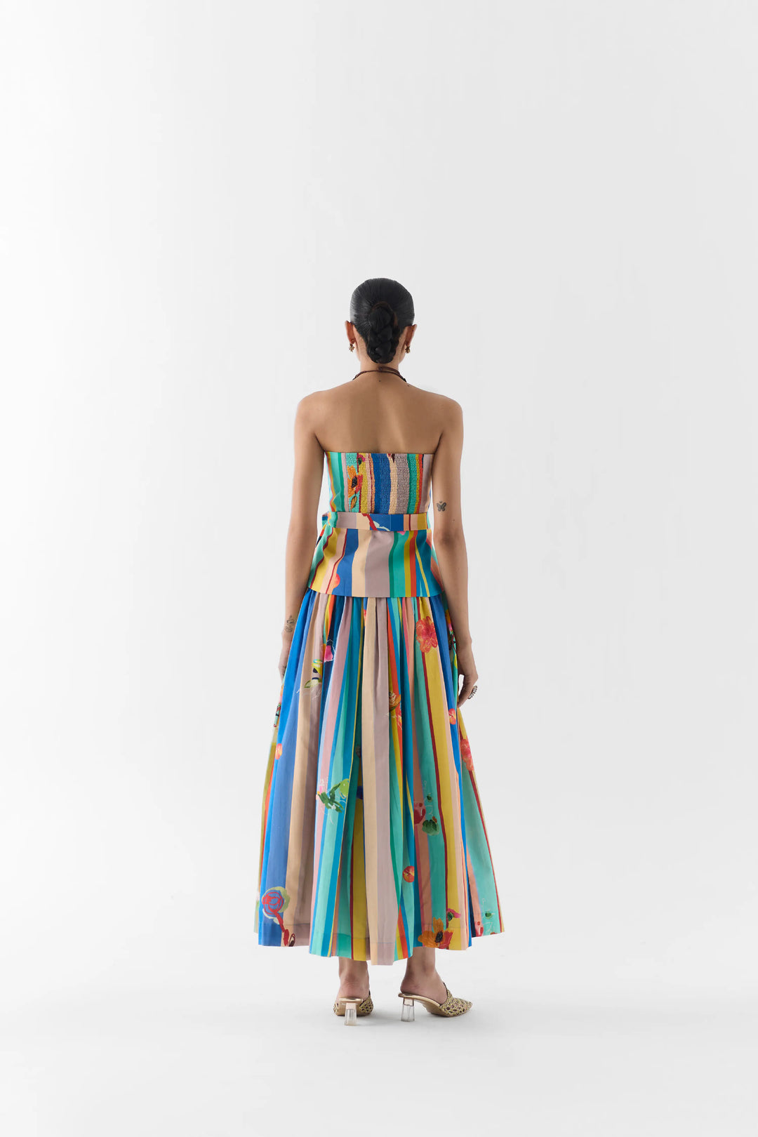 Blue Barcode Off Shoulder Top & Skirt