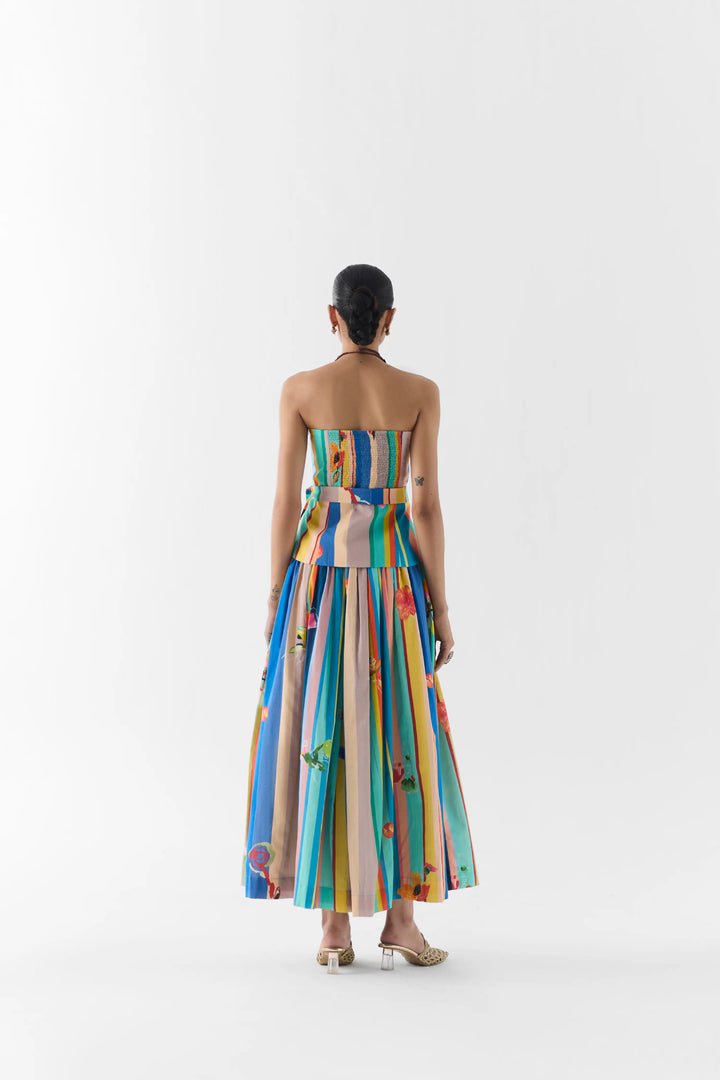 Blue Barcode Off Shoulder Top & Skirt
