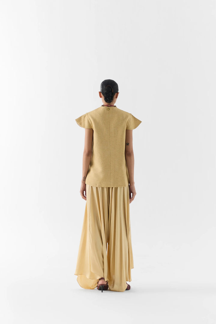 Gold Garden Rose Vest And Dhoti Pants
