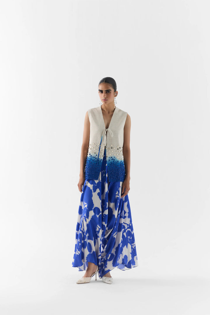 Blue Ink Vest & Knot Skirt