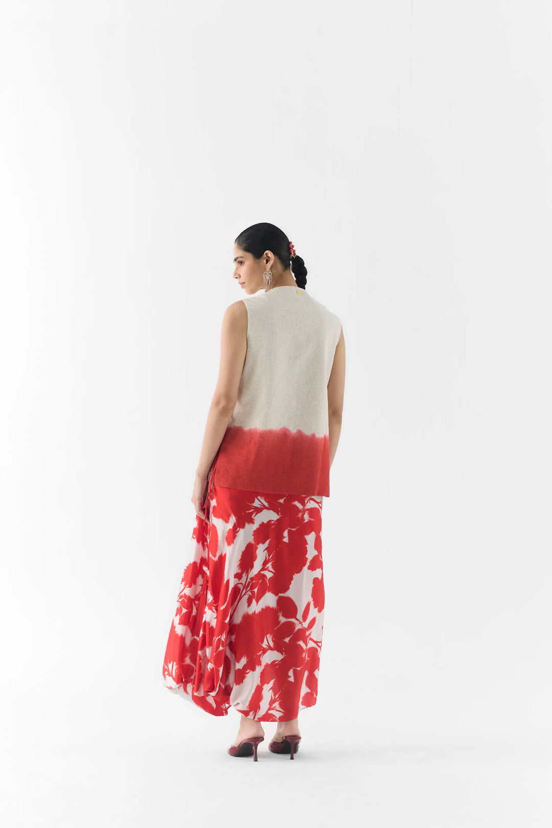 Red Ink Vest And Dhoti Pants