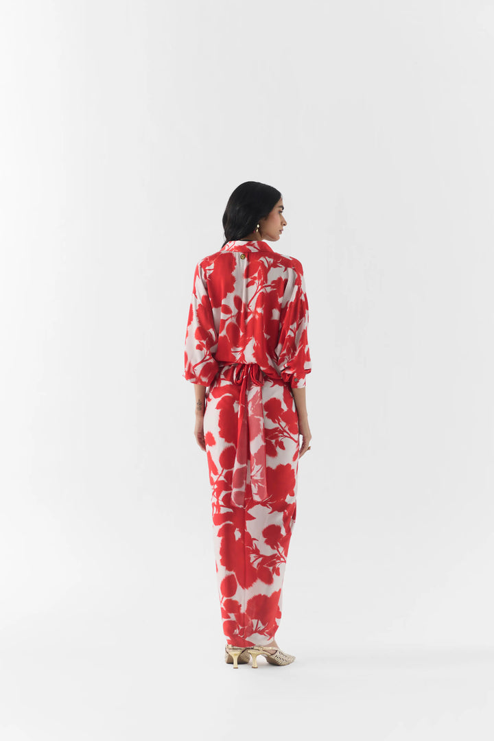 Red Ink Draped Shirt Dress