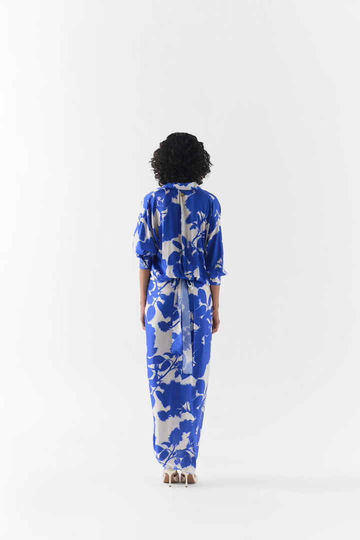 Blue Ink Draped Shirt Dress