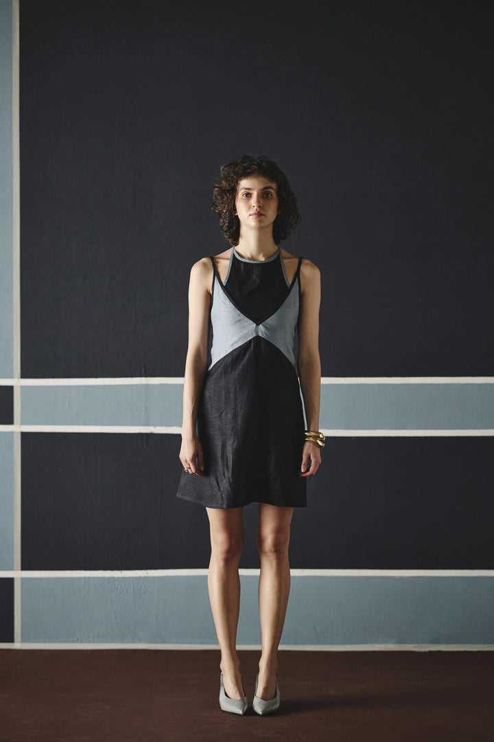 Zoe Tie-Up Dress- Navy Blue
