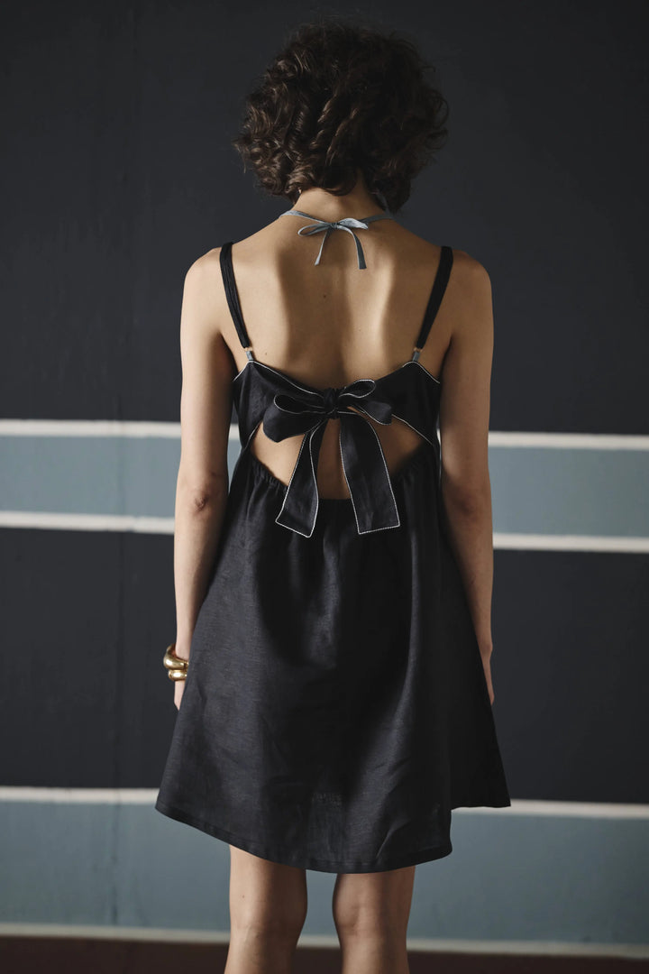 Zoe Tie-Up Dress- Navy Blue