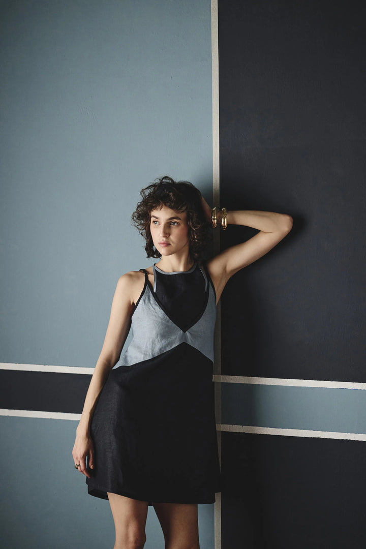 Zoe Tie-Up Dress- Navy Blue