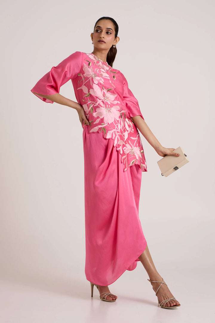 Jay Pink Maddy - Scalloped Blouse & Draped Skirt