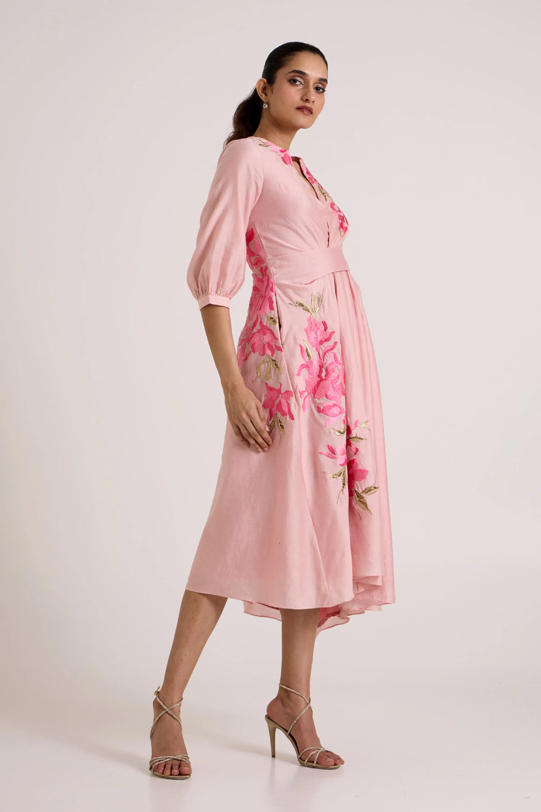 Ice Pink Mezlyn - Pinched Waist Midi Dress