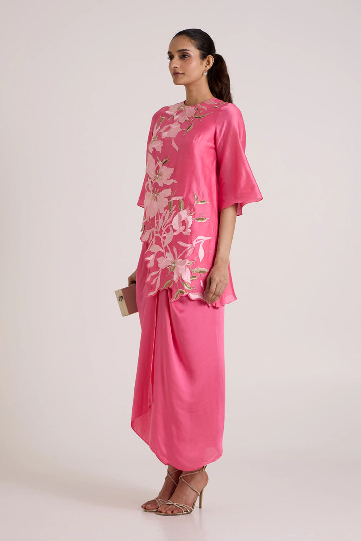 Jay Pink Maddy - Scalloped Blouse & Draped Skirt
