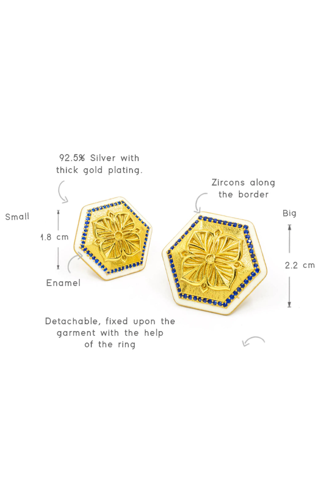 Golden Blue Zircon Magnolia Sherwani Buttons
