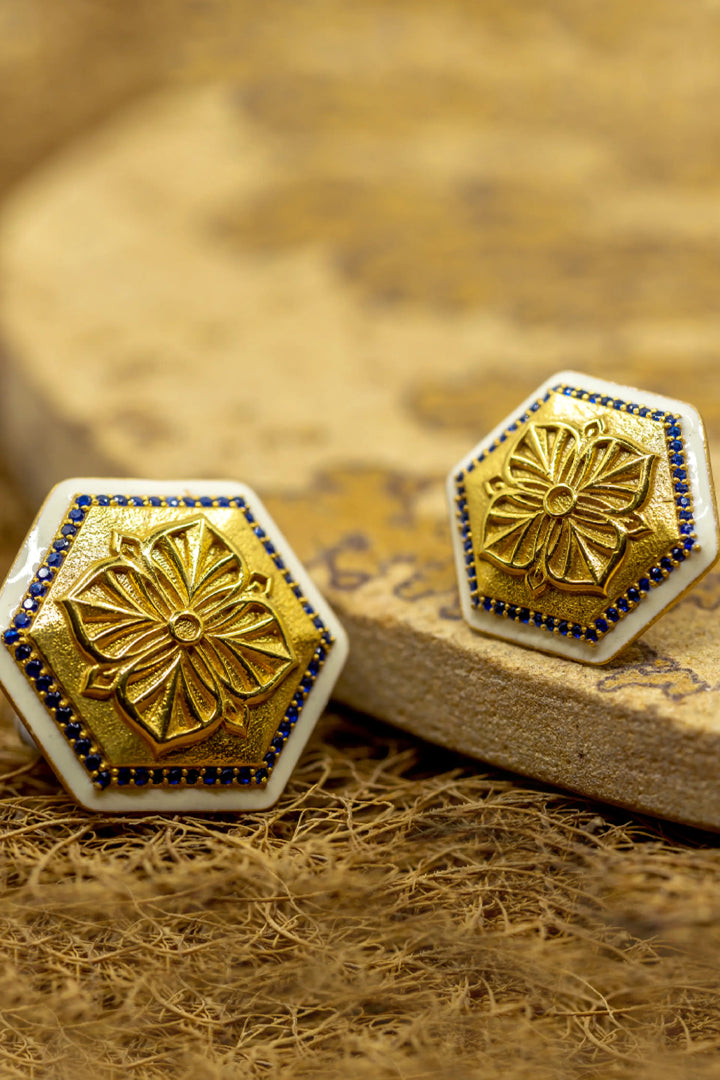 Golden Blue Zircon Magnolia Sherwani Buttons