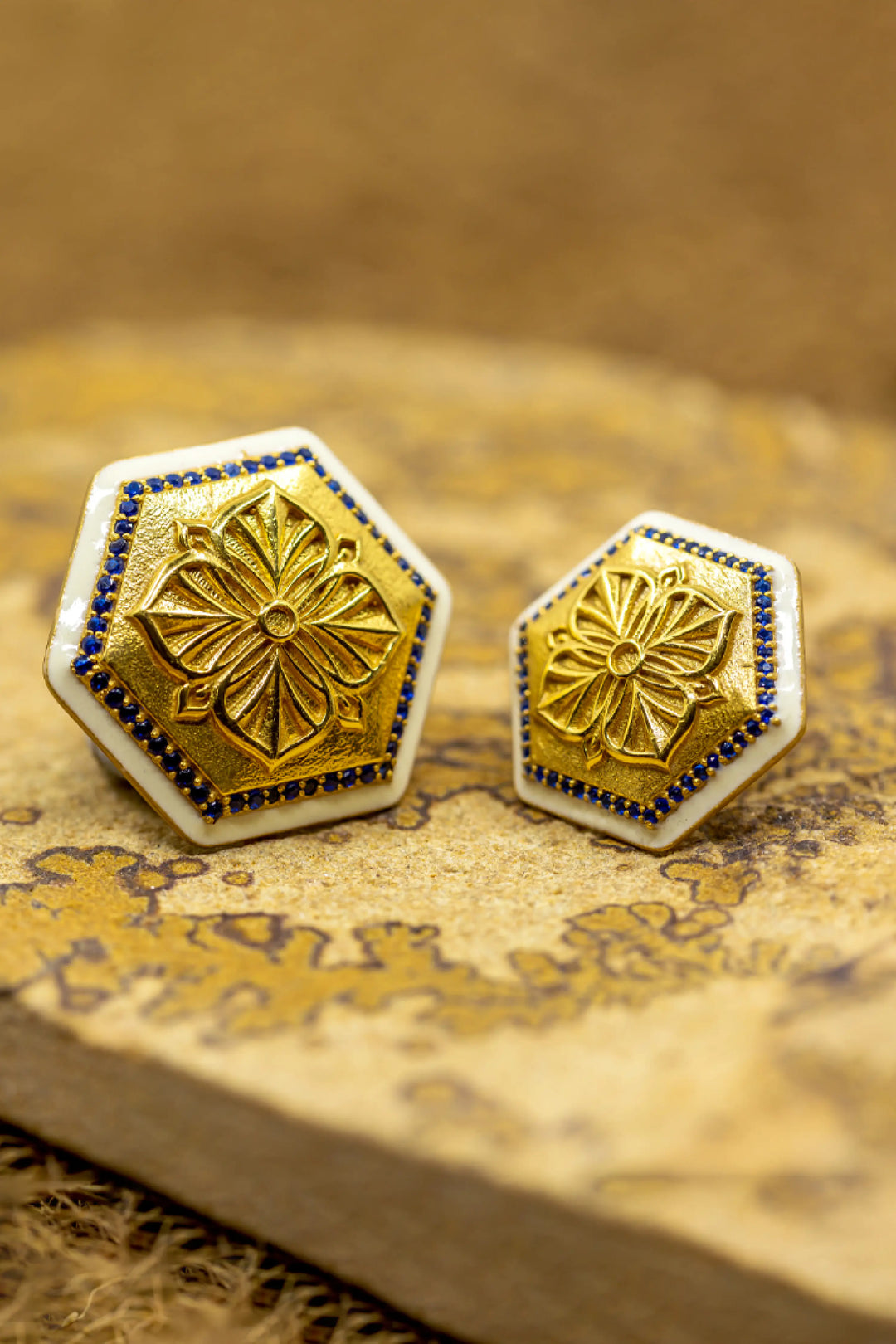 Golden Blue Zircon Magnolia Sherwani Buttons