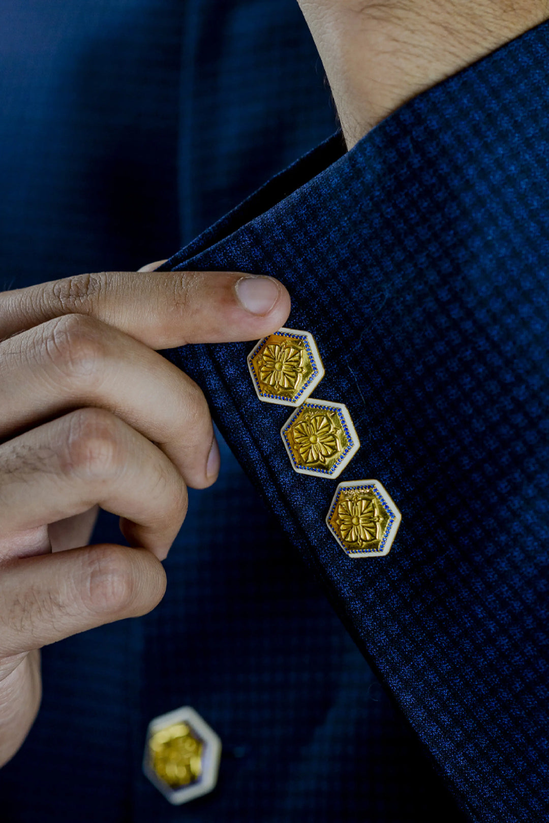 Golden Blue Zircon Magnolia Sherwani Buttons