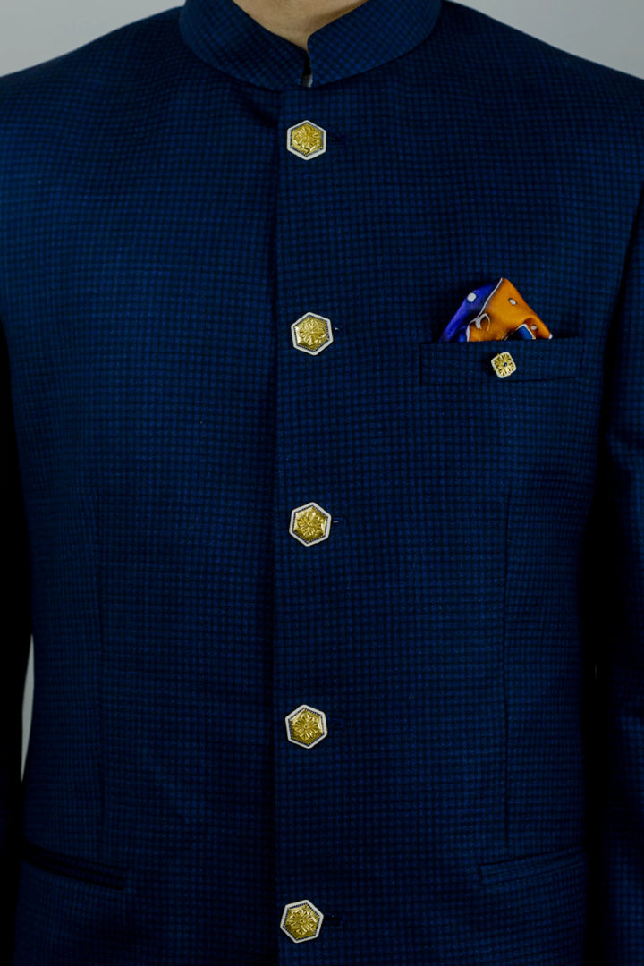 Golden Blue Zircon Magnolia Sherwani Buttons