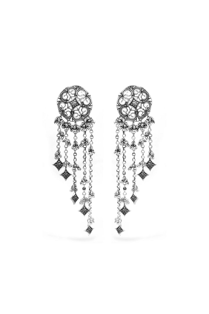 Thar Dhora Long Earrings - Silver Oxide Finish