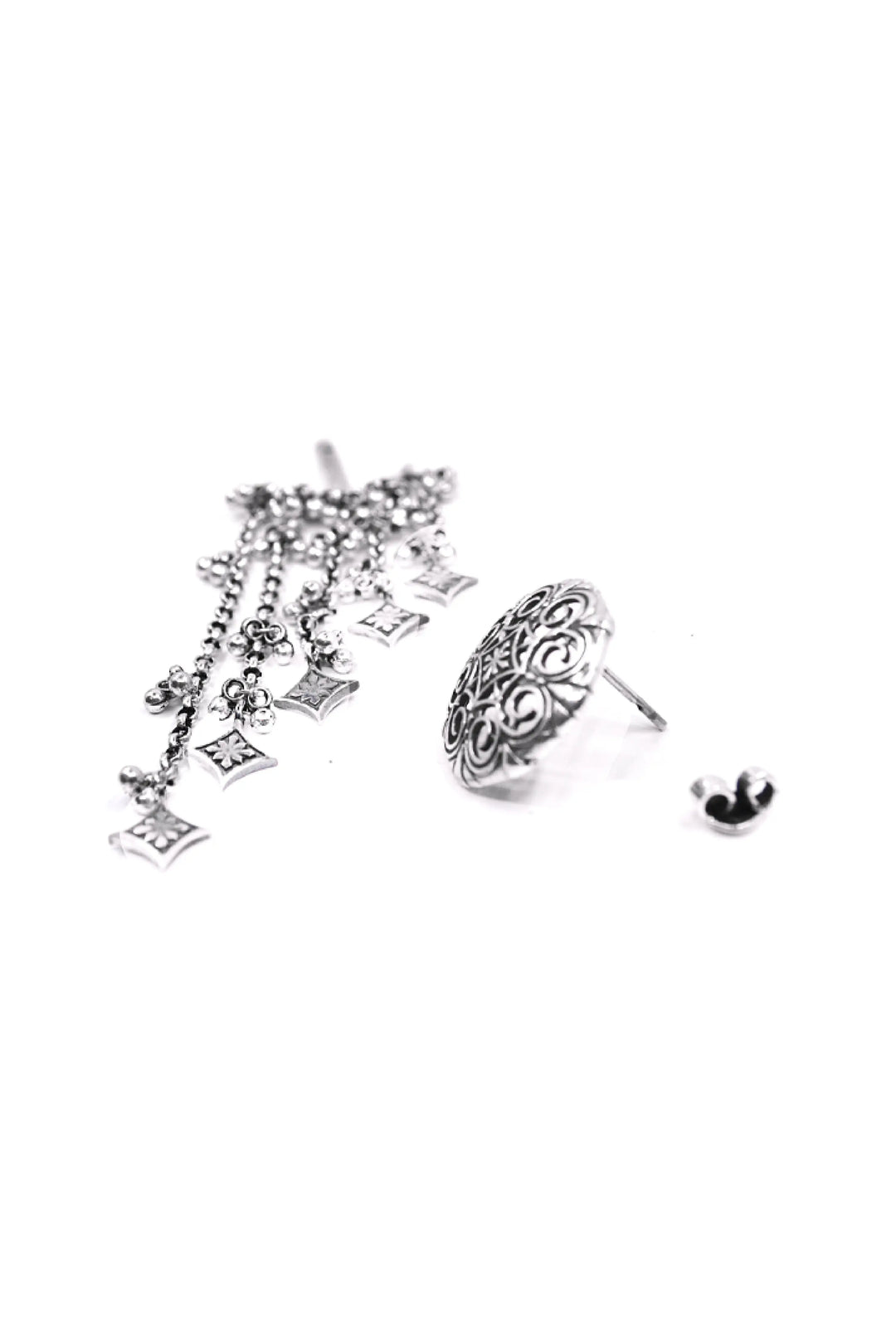 Thar Dhora Long Earrings - Silver Oxide Finish
