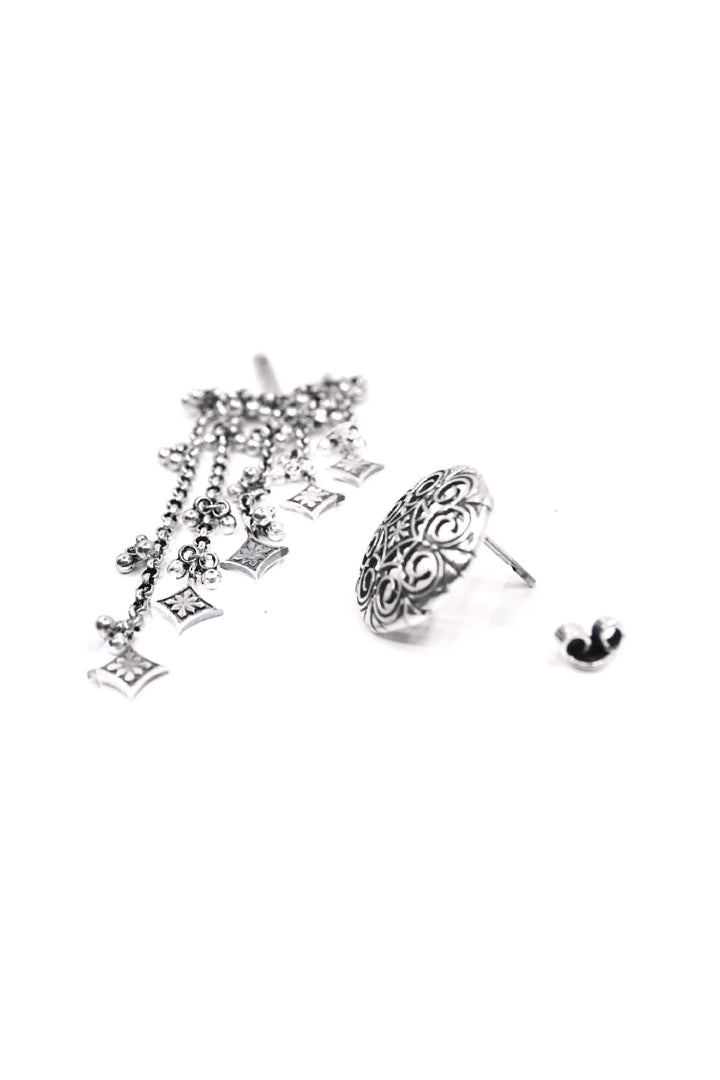 Thar Dhora Long Earrings - Silver Oxide Finish