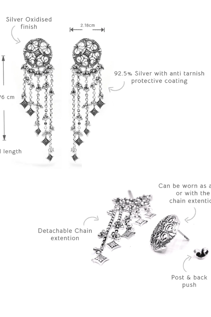 Thar Dhora Long Earrings - Silver Oxide Finish