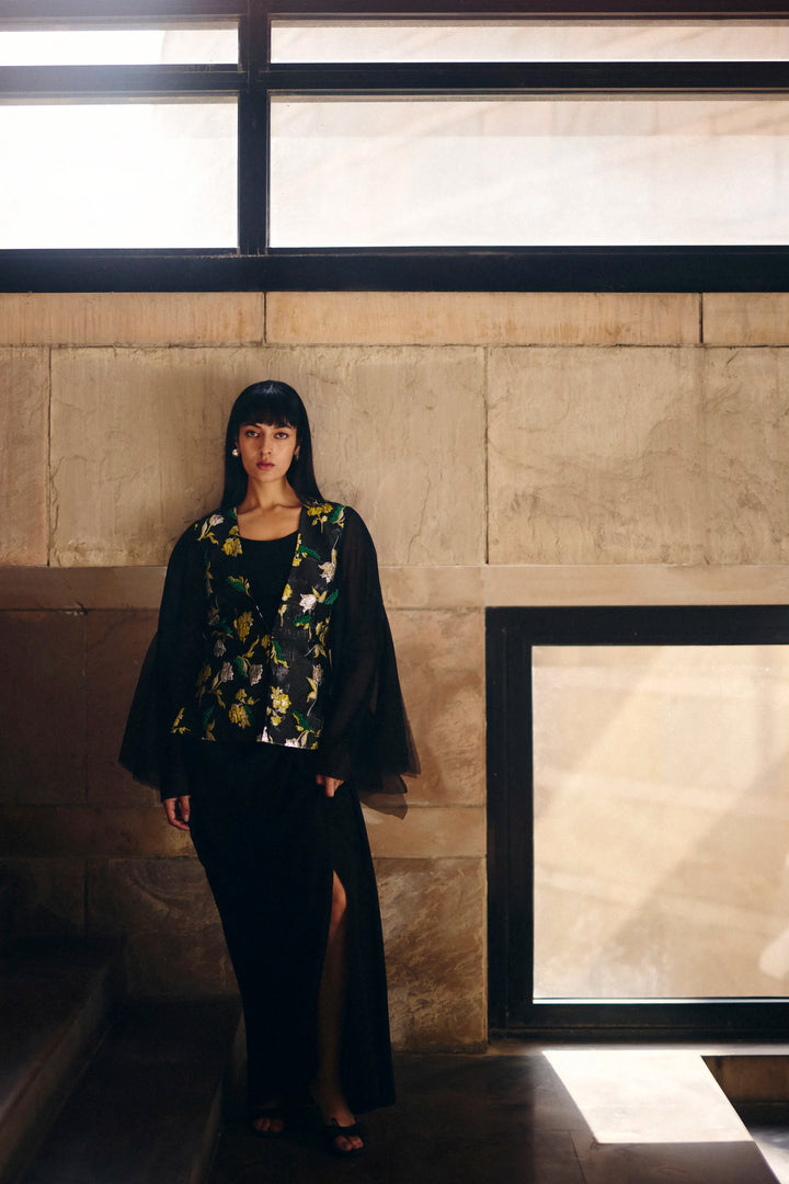 Black Jacquard Jacket Set