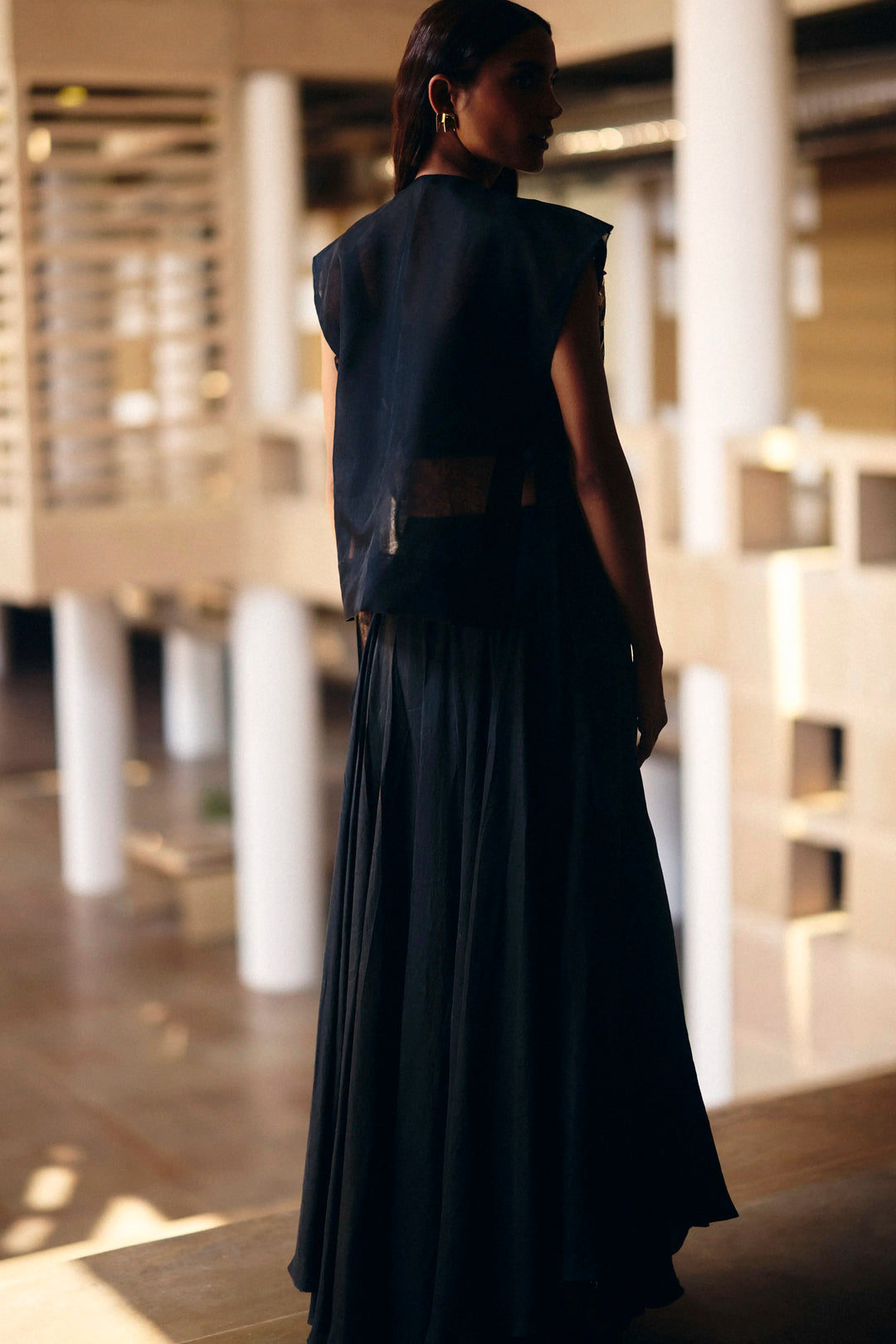 Black Florette Tie-up Cape Set