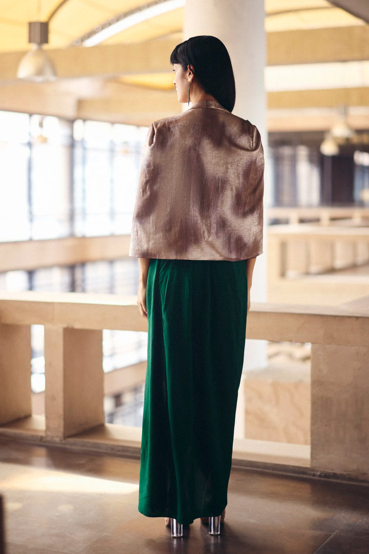 Copper Shimmer Terra Dash Crop Jacket With Skirt