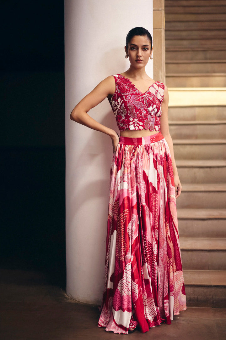 Red Magnolia Top With Pink Dreamwave Skirt